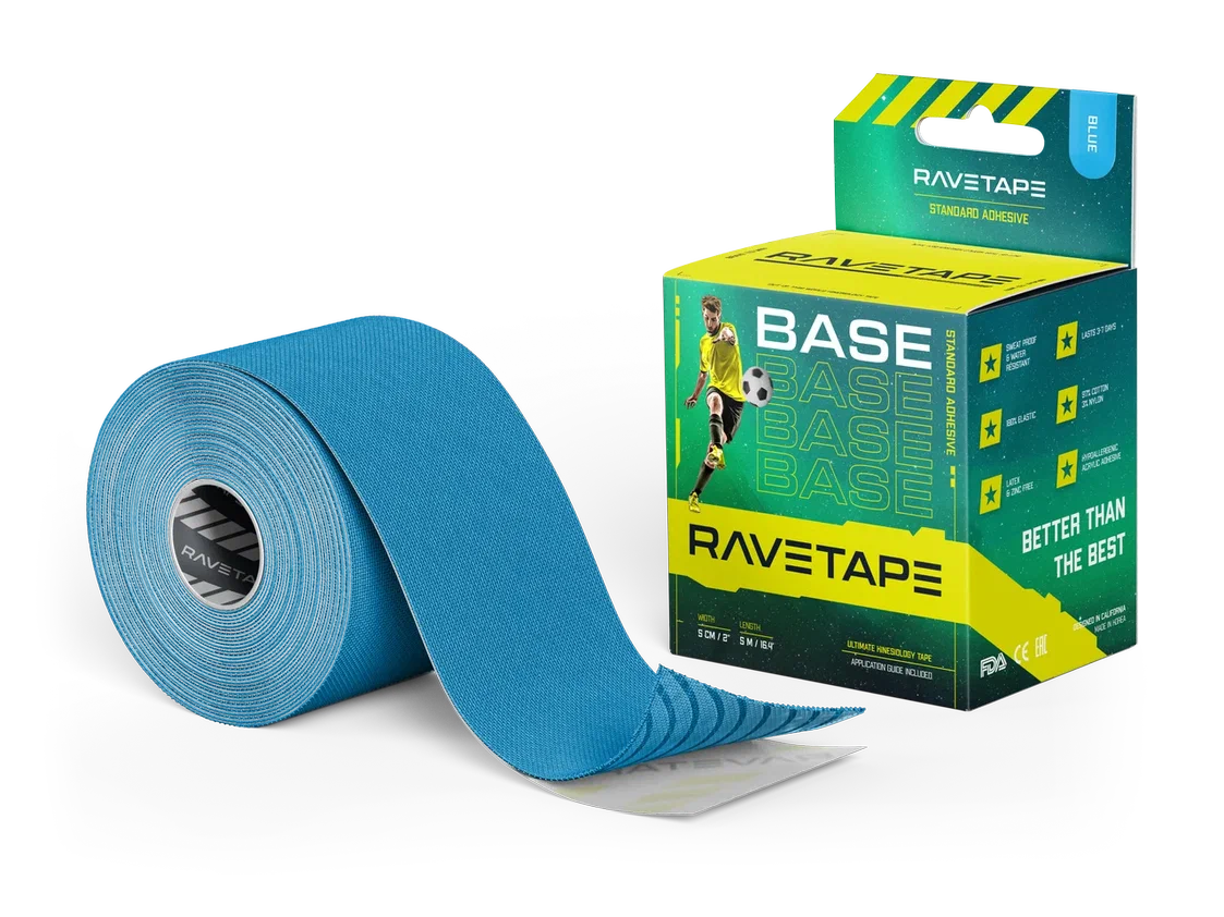Кинезиотейп RaveTape BASE 5×5 — Голубой