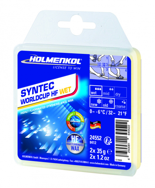 Высокофтористый парафин Holmenkol Syntec WorldCup HF WET 2x35g